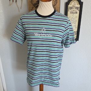 HUF Skate Striped Crewneck T-Shirt Blue/Green Stripes Medium